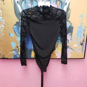 Shein Black Abstract Bodysuit